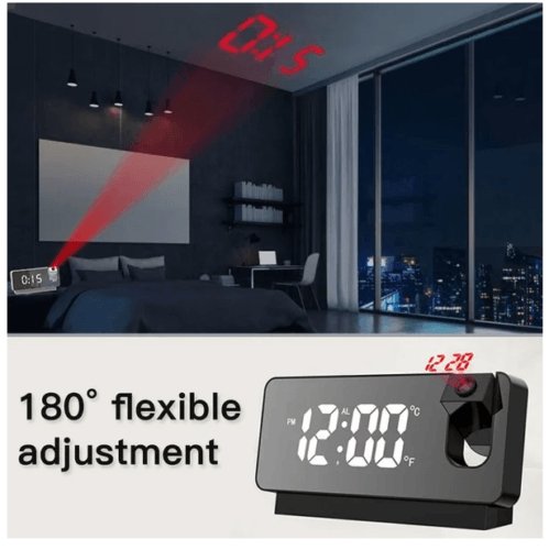 Celestial Display LED Projection Alarm Clock with USB Charging & Mirror Finish - THESHOP.IST