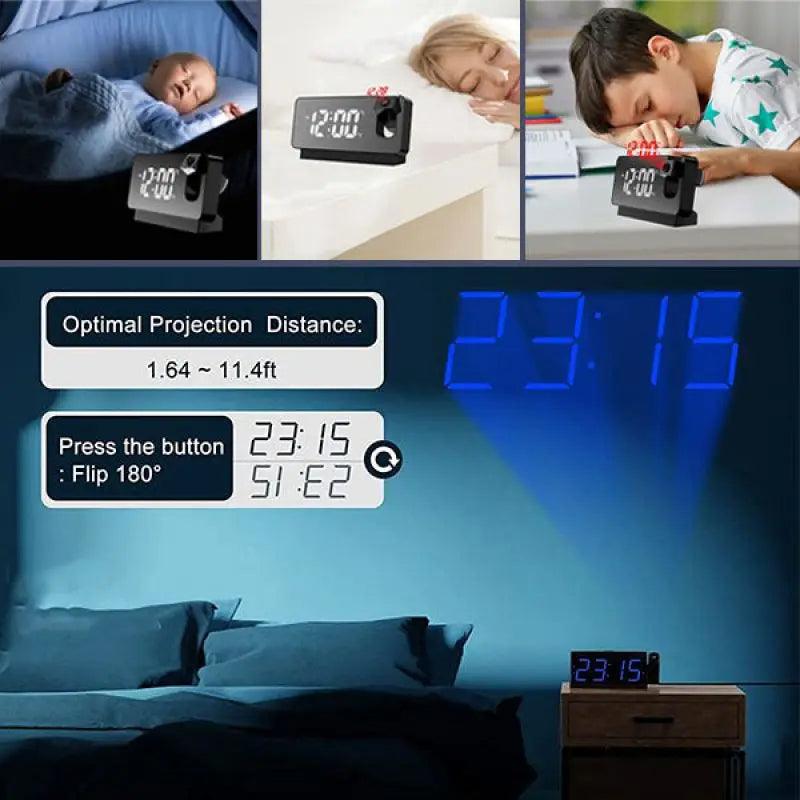 Celestial Display LED Projection Alarm Clock with USB Charging & Mirror Finish - THESHOP.IST