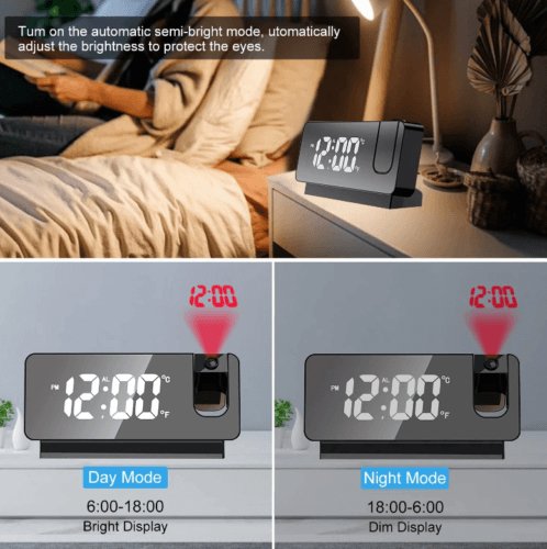 Celestial Display LED Projection Alarm Clock with USB Charging & Mirror Finish - THESHOP.IST