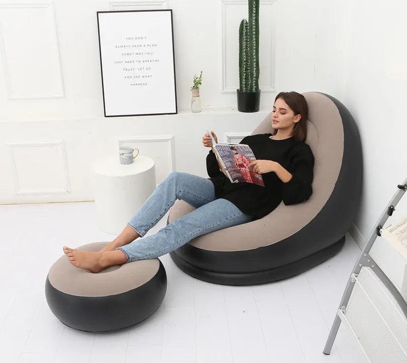 Modern Inflatable Single Sofa Lounger Chair with Ottoman and Easy Foot Pump - THESHOP.IST