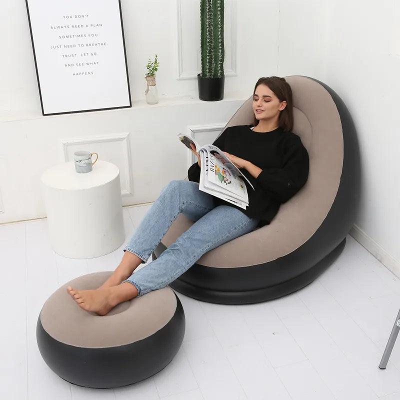 Modern Inflatable Single Sofa Lounger Chair with Ottoman and Easy Foot Pump - THESHOP.IST