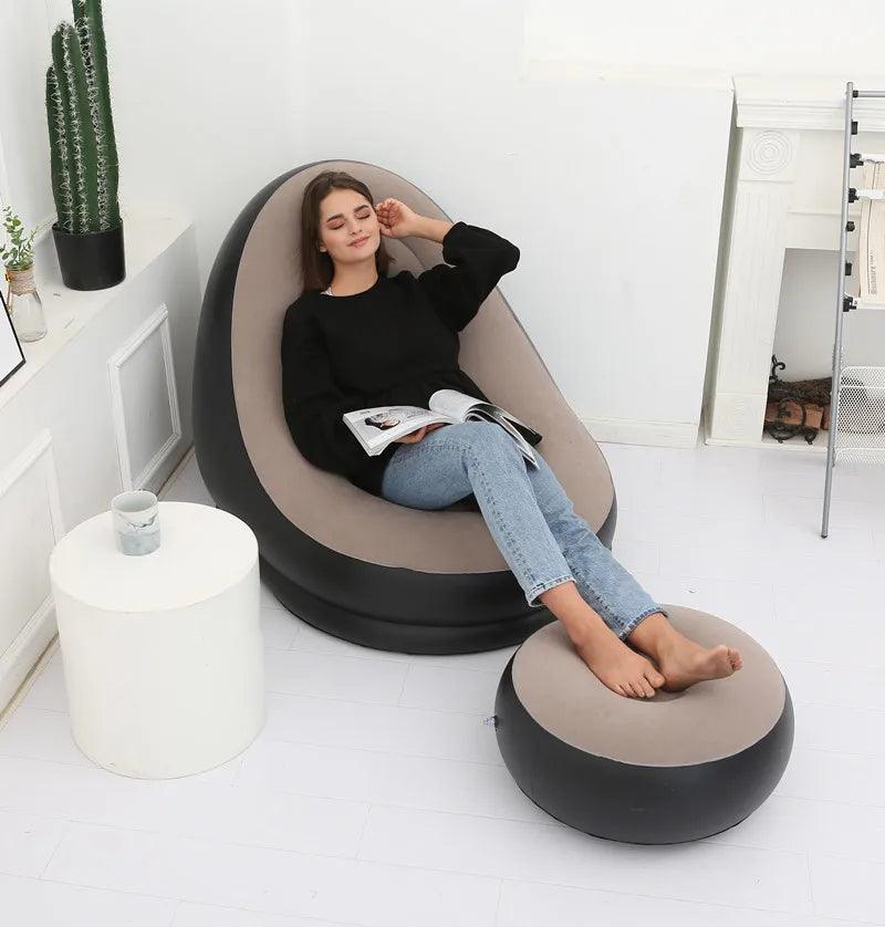 Modern Inflatable Single Sofa Lounger Chair with Ottoman and Easy Foot Pump - THESHOP.IST