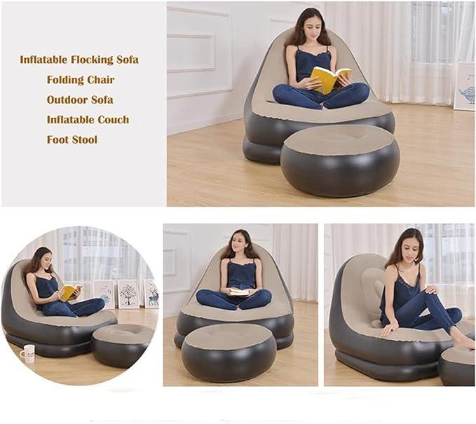 Modern Inflatable Single Sofa Lounger Chair with Ottoman and Easy Foot Pump - THESHOP.IST