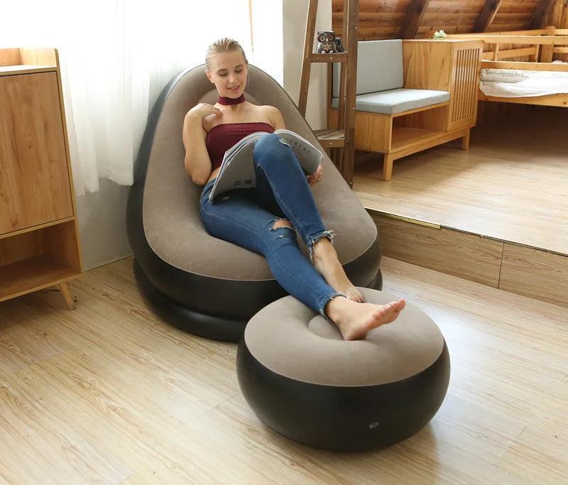 Modern Inflatable Single Sofa Lounger Chair with Ottoman and Easy Foot Pump - THESHOP.IST