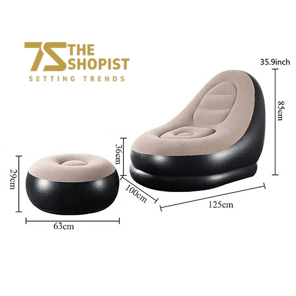 Modern Inflatable Single Sofa Lounger Chair with Ottoman and Easy Foot Pump - THESHOP.IST